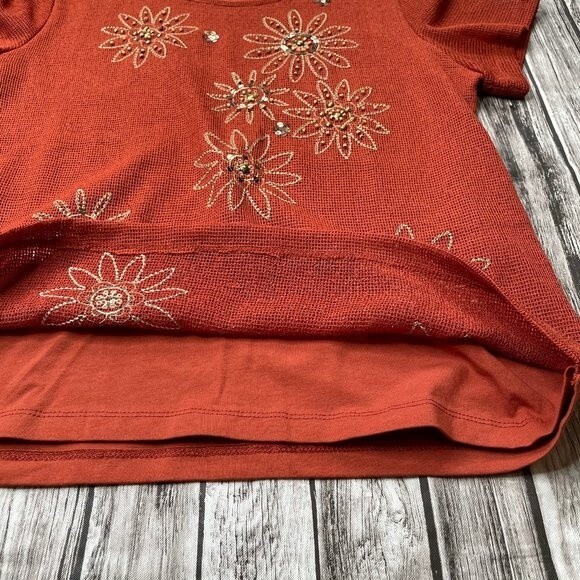 Alfred Dunner Petites Floral Embroidered Tee Shirt T-Shirt Mesh Beading Small P - Picture 6 of 11